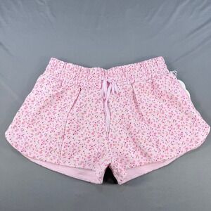 Blogilates Womens L Pink Floral Cotton Marshmallow Dolphin Short Pintuck Pockets
